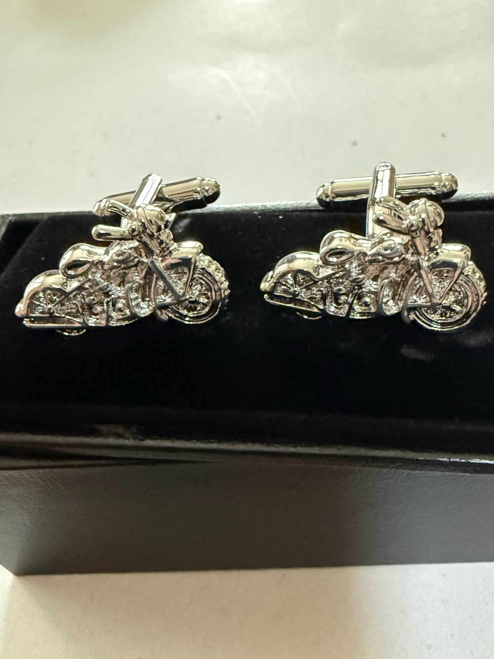 New In Box Cufflinks - Silvertone MOTORCYCLES